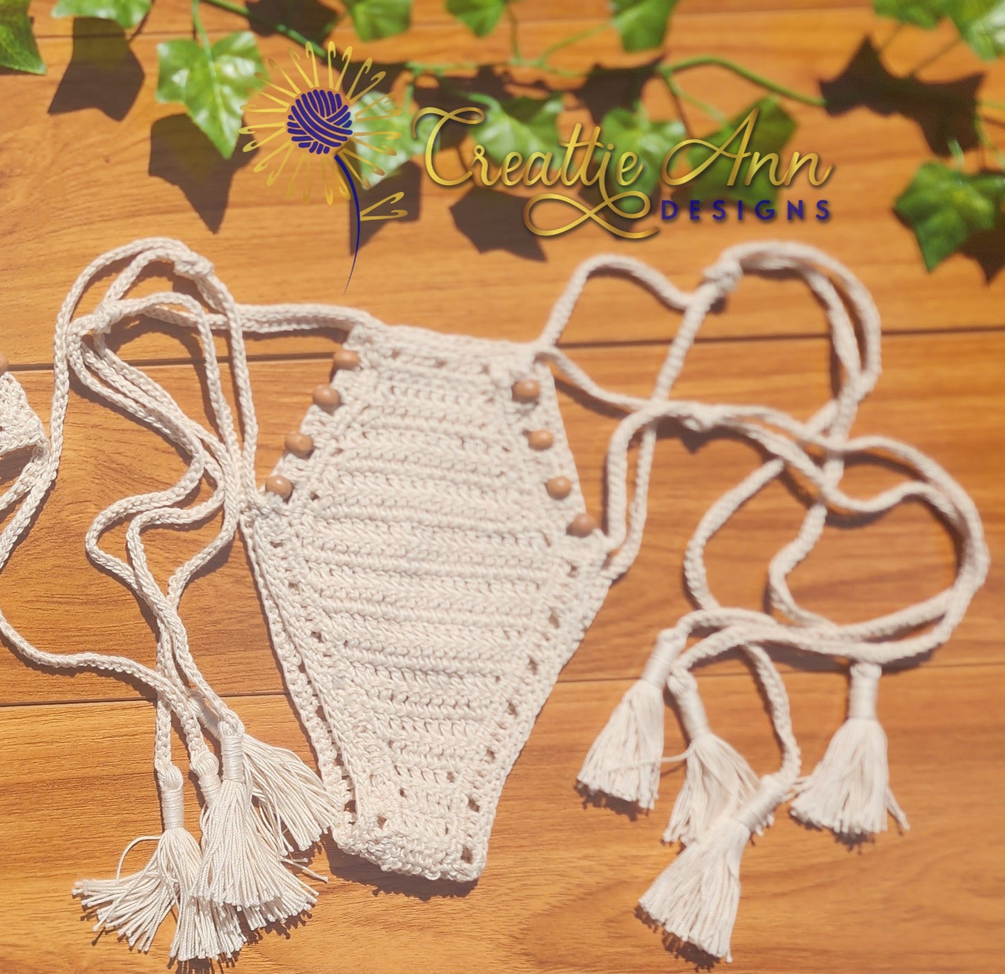 2pc Beaded Cream Crochet Bikini image 6