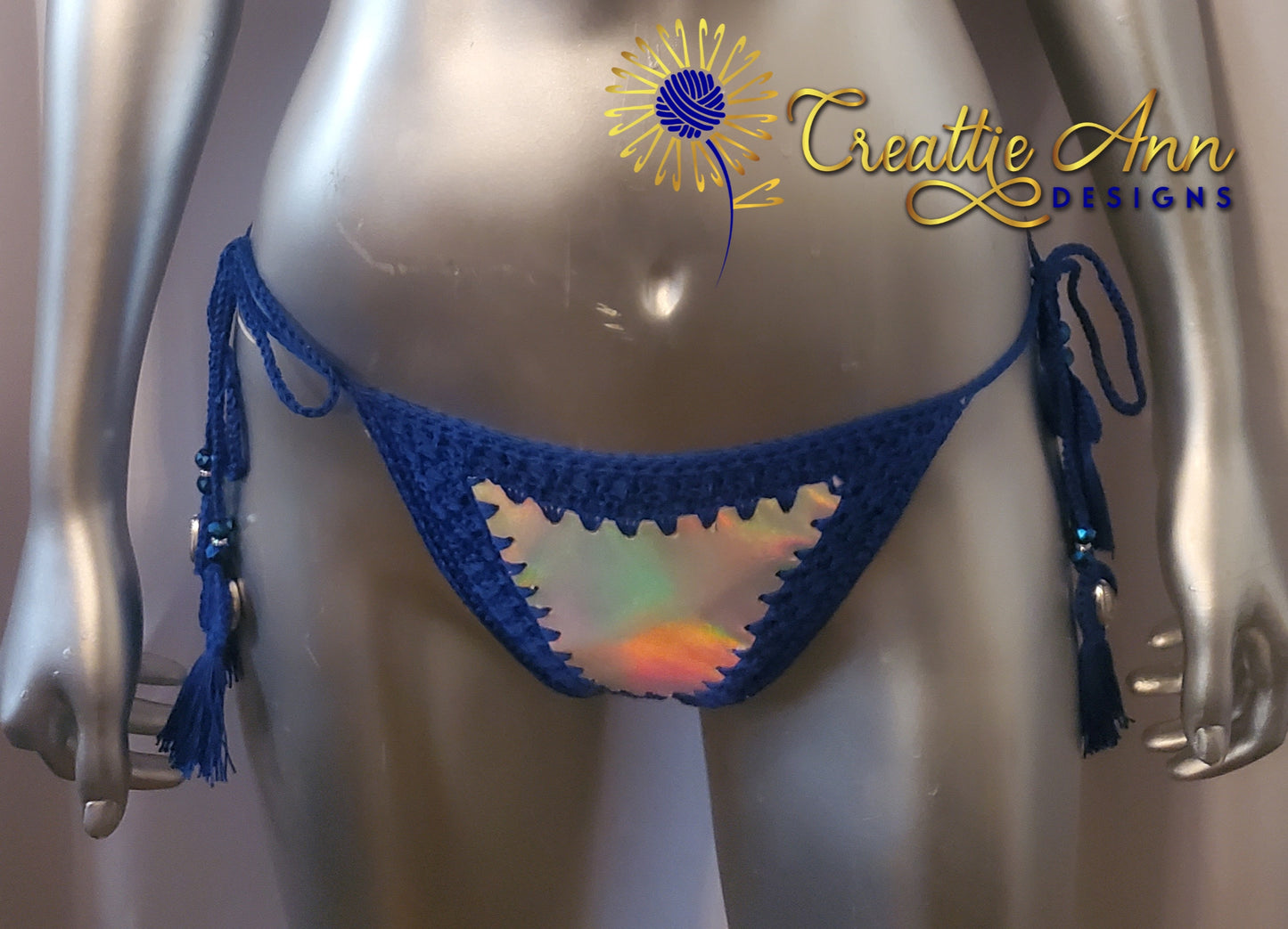 2022 Handmade Crochet 2pc "Blue Iridescent" Leather & Lace Collection image 6