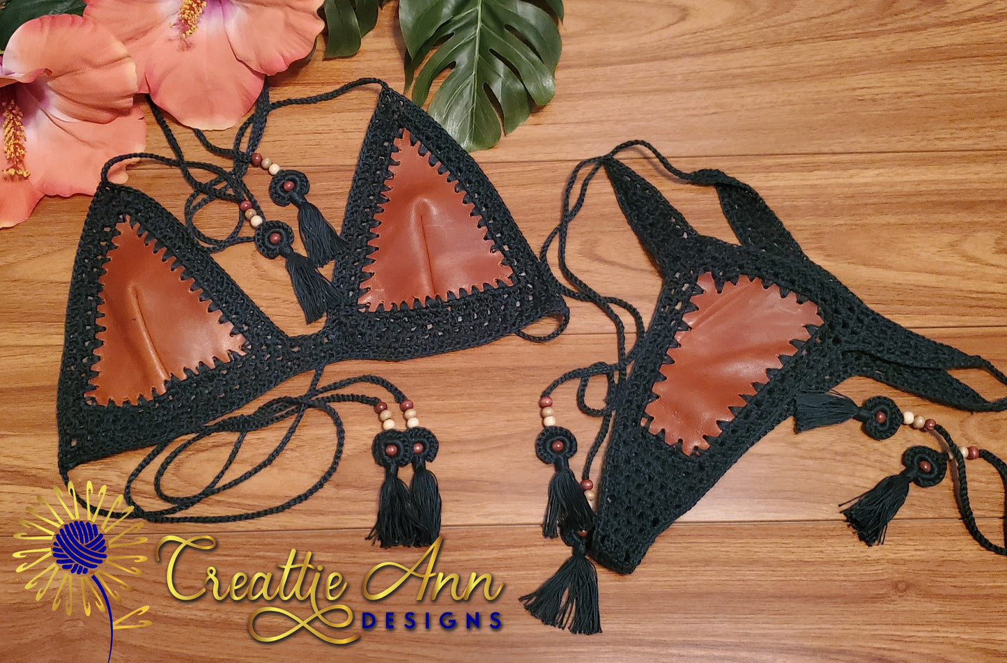 2022 Handmade Crochet 2pc "Earth" Leather & Lace Collection image 0