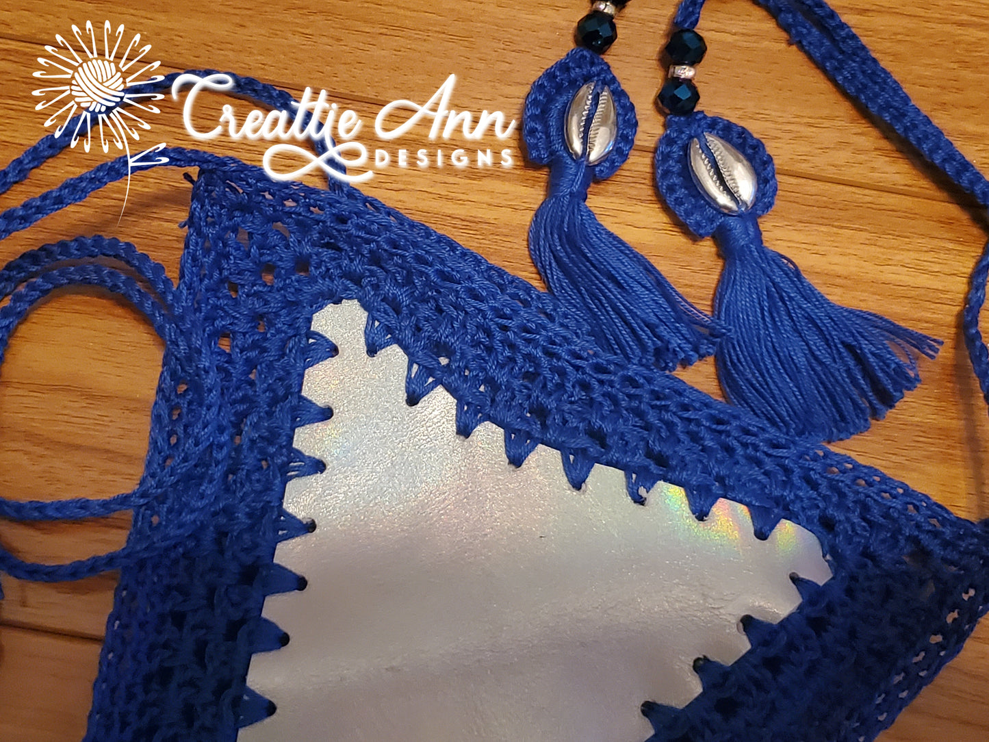 2022 Handmade Crochet 2pc "Blue Iridescent" Leather & Lace Collection image 3