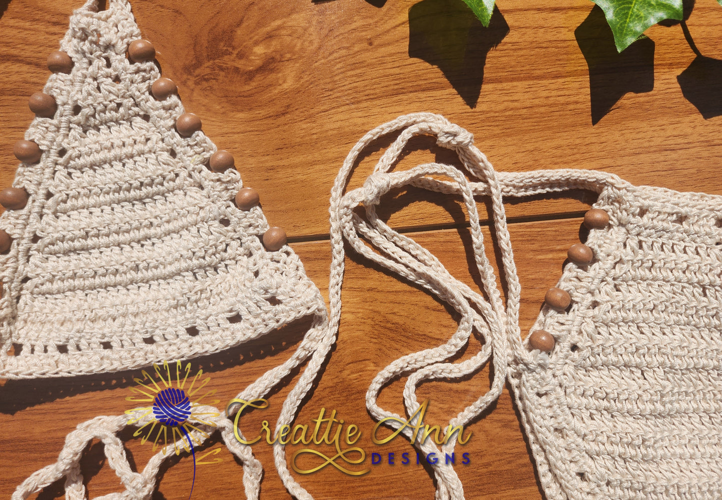 2pc Beaded Cream Crochet Bikini image 4