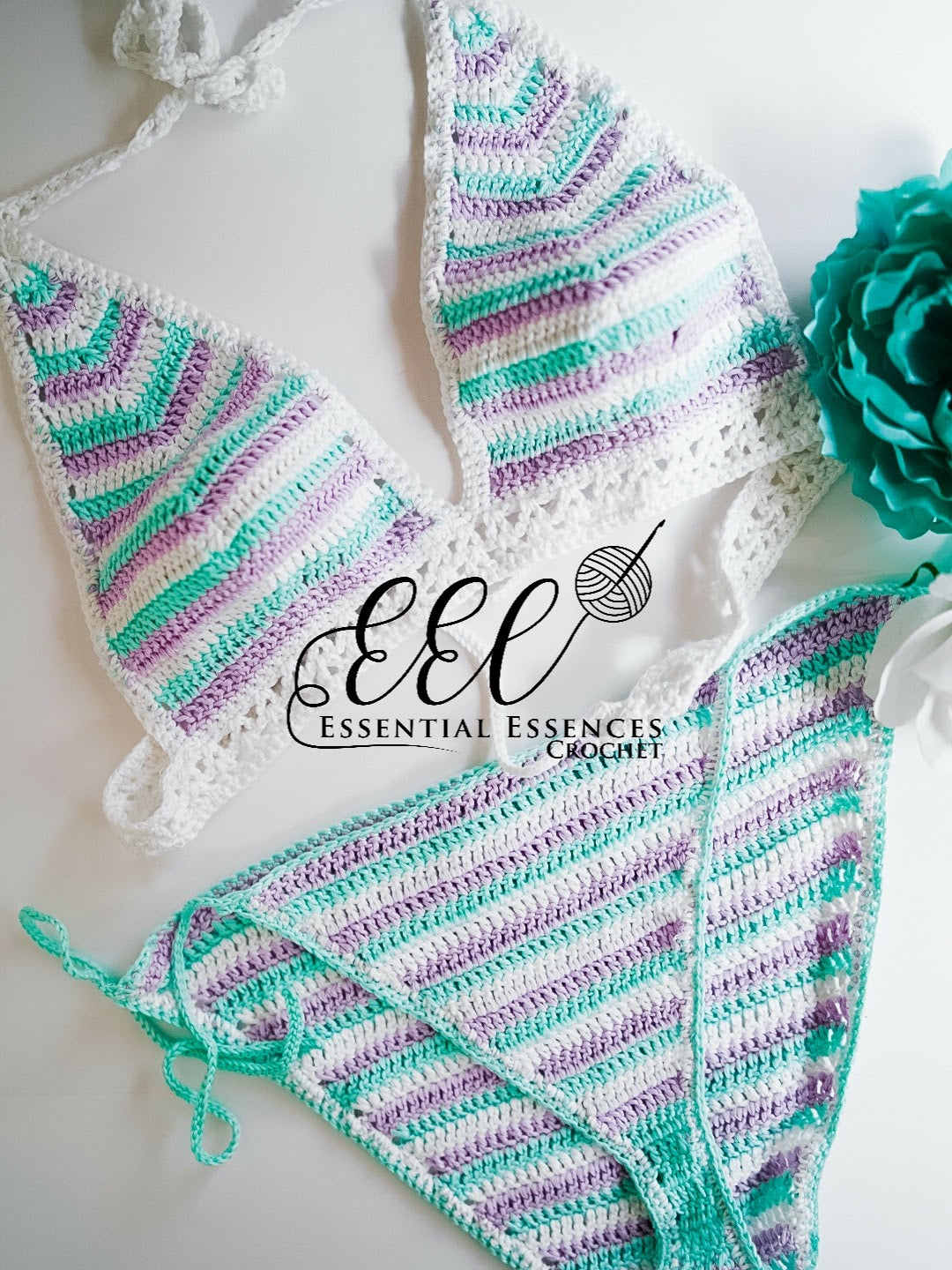 2pc Aqua, Lavender and White Crochet Bikini image 0