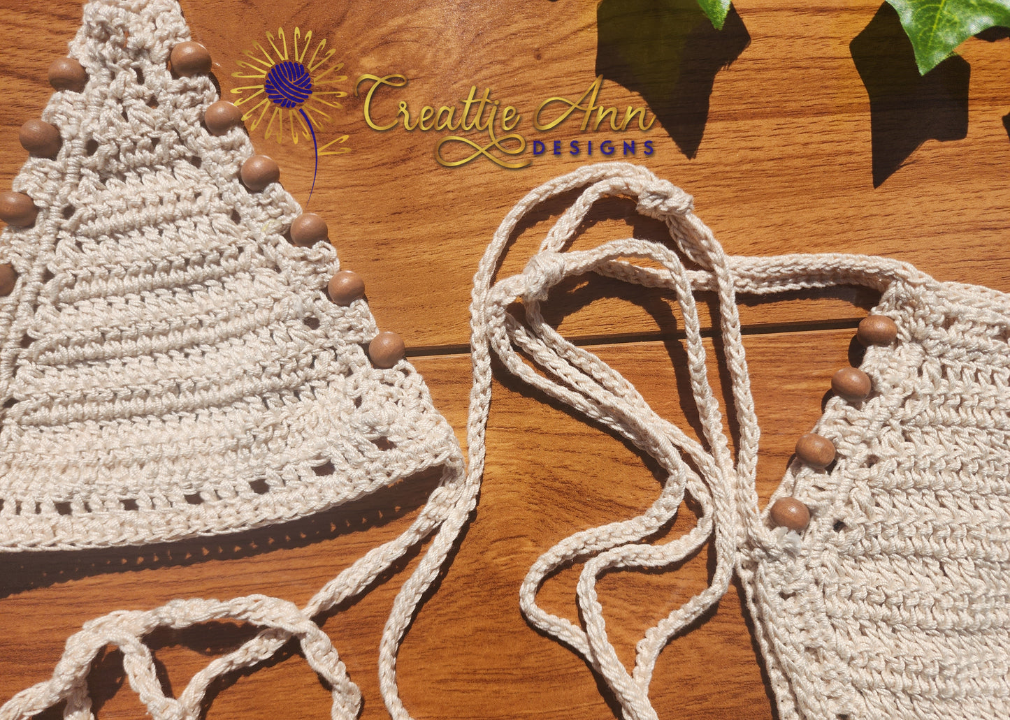 2pc Beaded Cream Crochet Bikini image 3