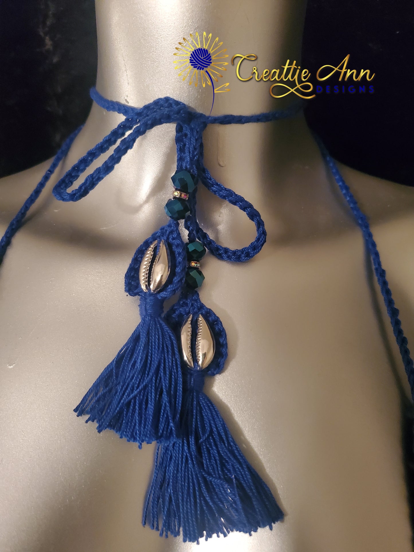 2022 Handmade Crochet 2pc "Blue Iridescent" Leather & Lace Collection image 9