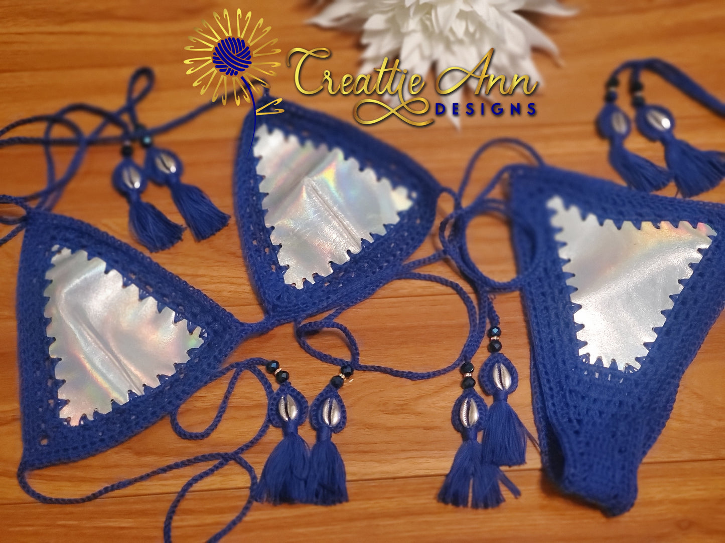 2022 Handmade Crochet 2pc "Blue Iridescent" Leather & Lace Collection image 10