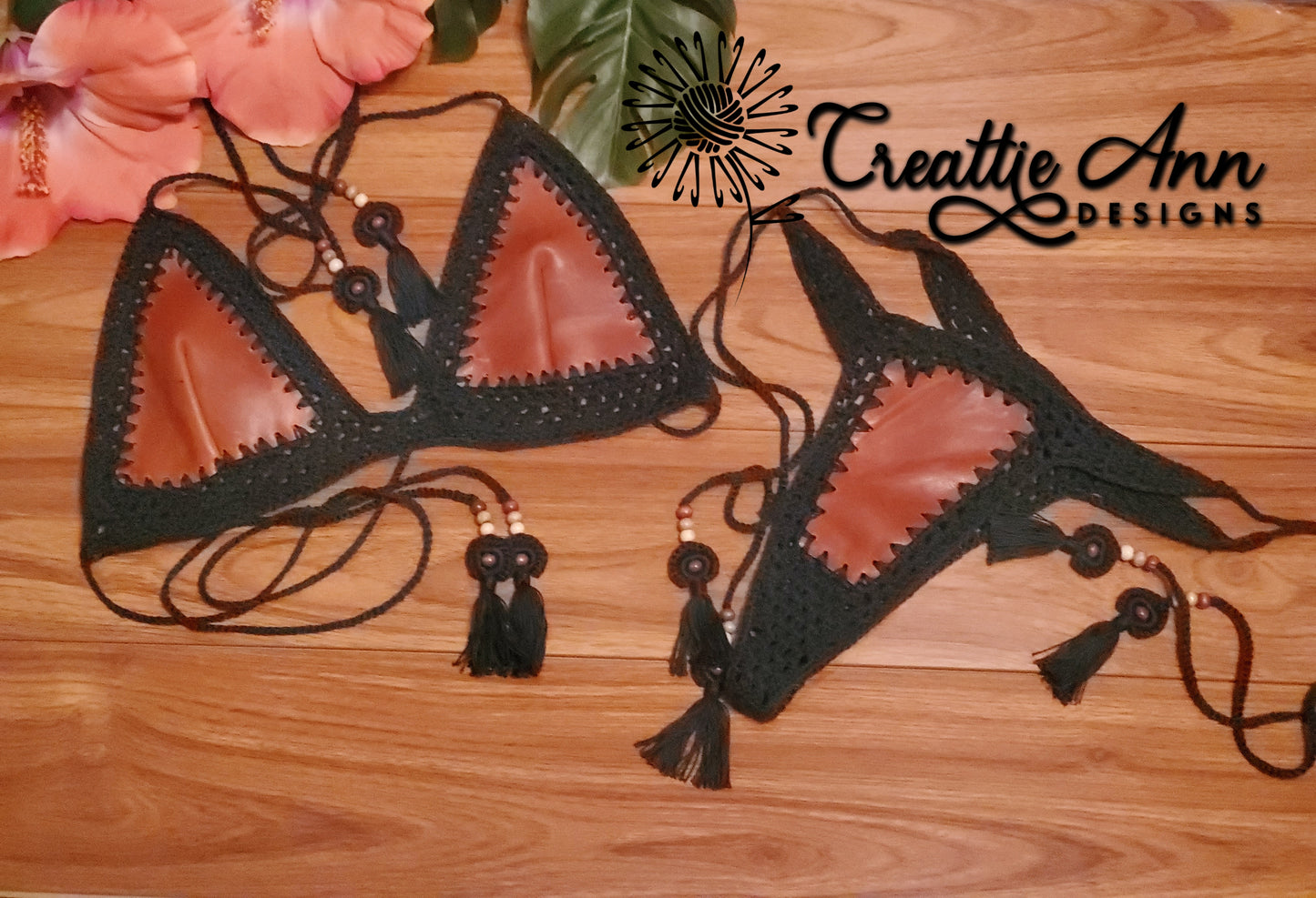 2022 Handmade Crochet 2pc "Earth" Leather & Lace Collection image 8