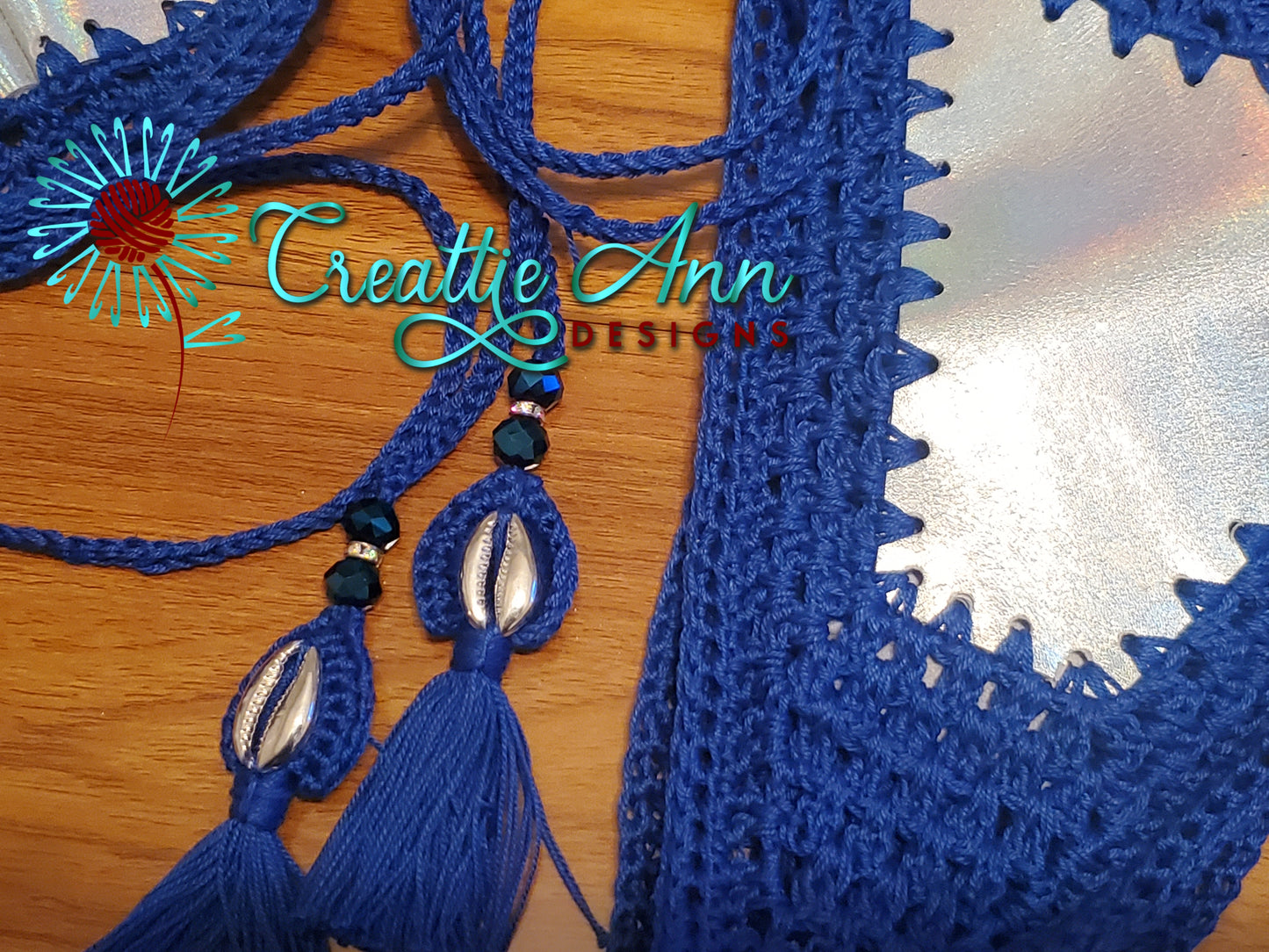 2022 Handmade Crochet 2pc "Blue Iridescent" Leather & Lace Collection image 5
