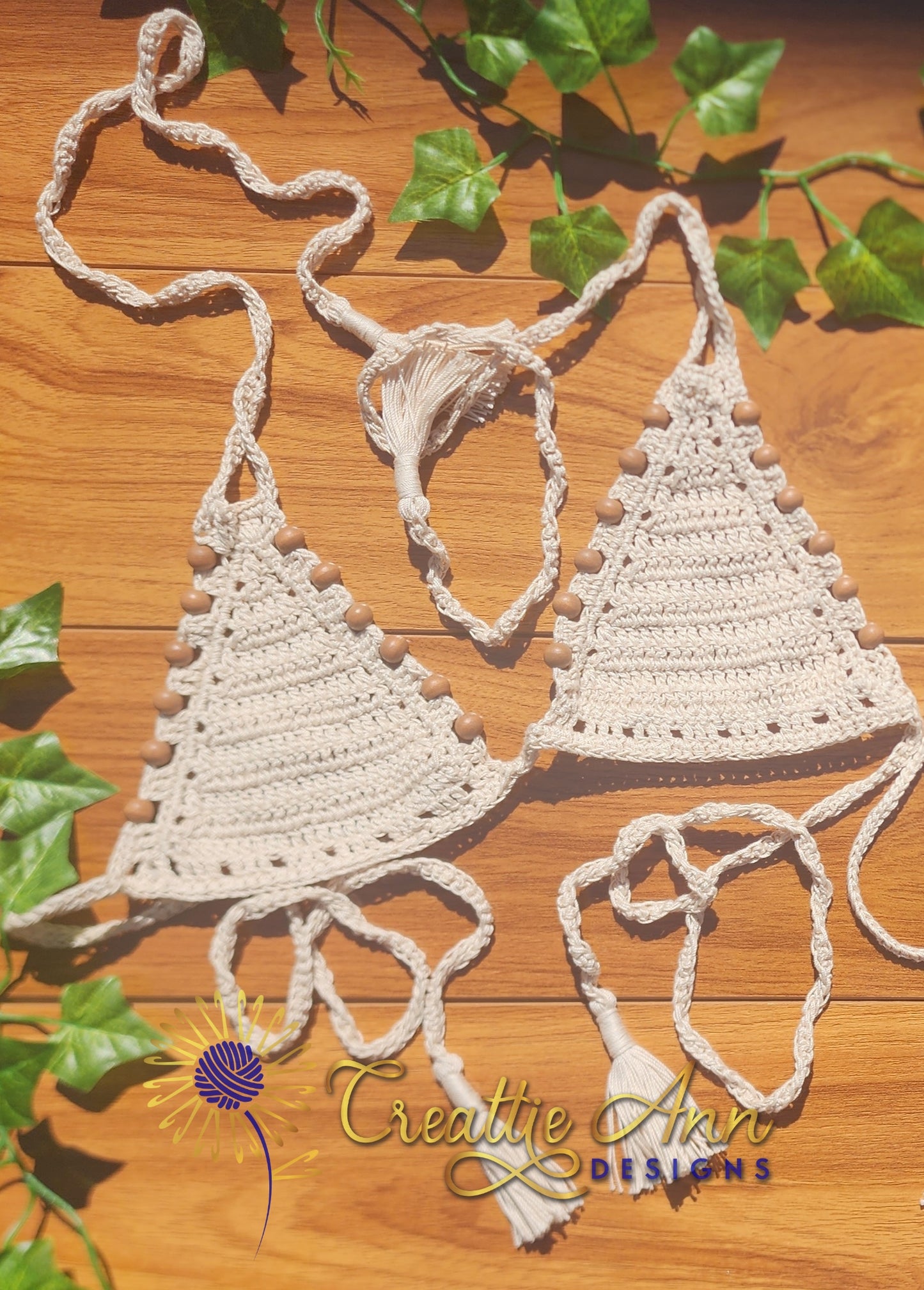 2pc Beaded Cream Crochet Bikini image 1