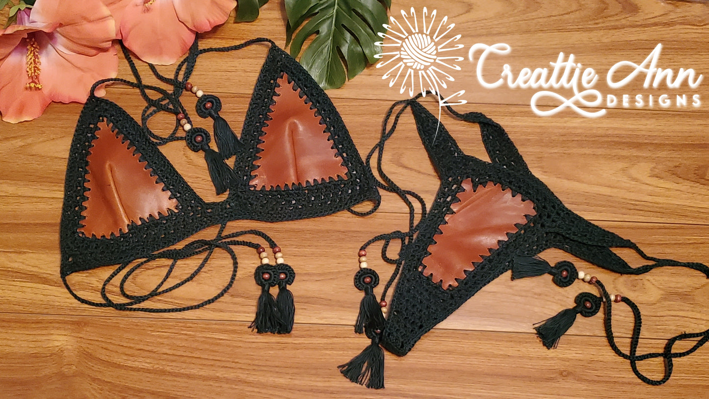 2022 Handmade Crochet 2pc "Earth" Leather & Lace Collection image 1