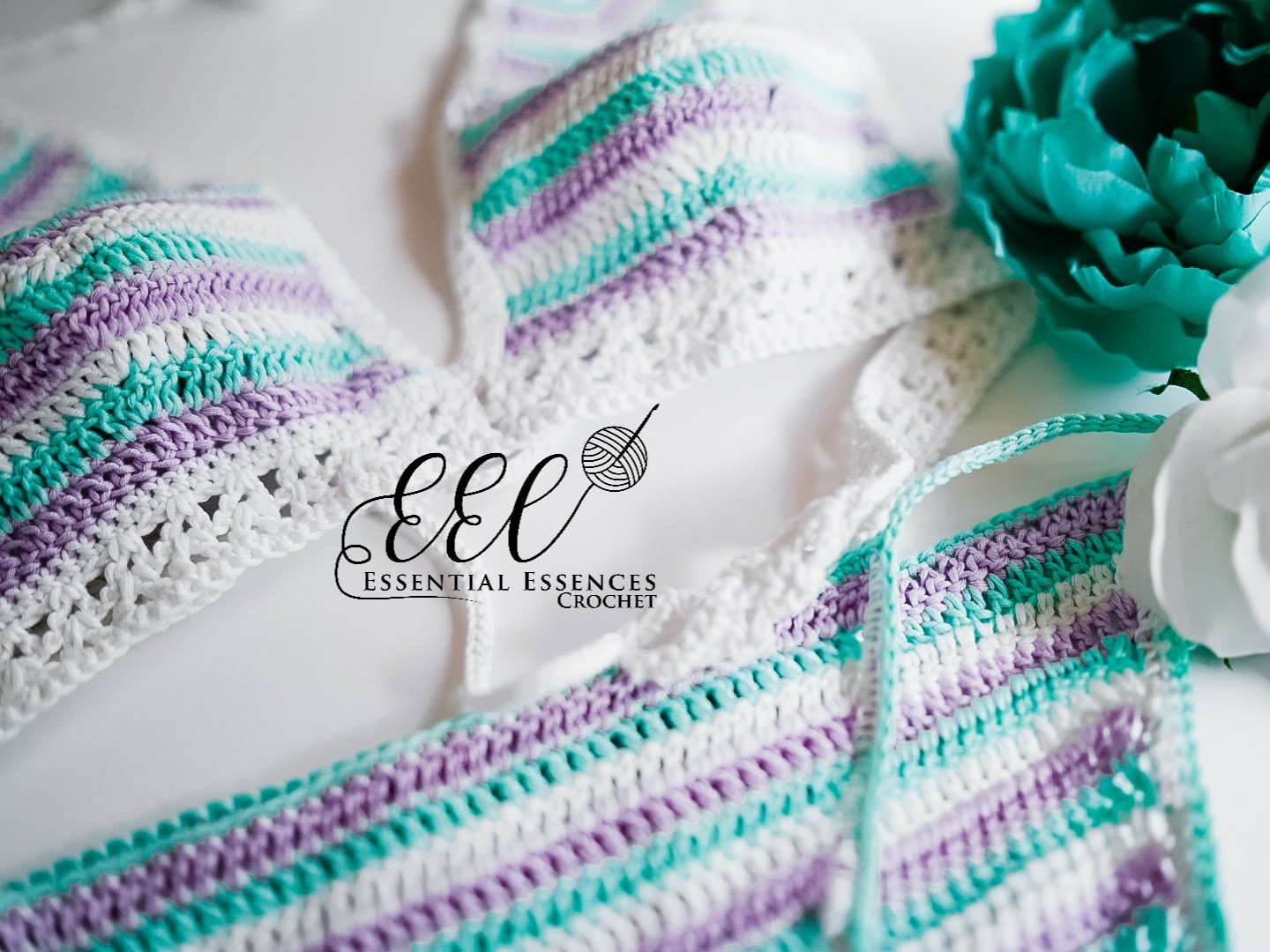 2pc Aqua, Lavender and White Crochet Bikini image 1