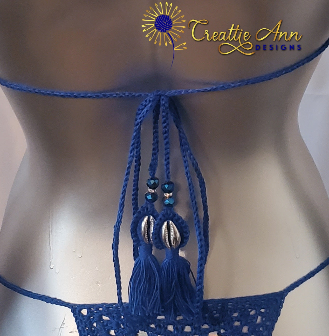2022 Handmade Crochet 2pc "Blue Iridescent" Leather & Lace Collection image 7