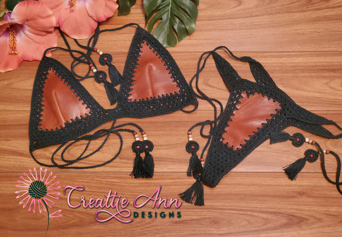 2022 Handmade Crochet 2pc "Earth" Leather & Lace Collection image 9