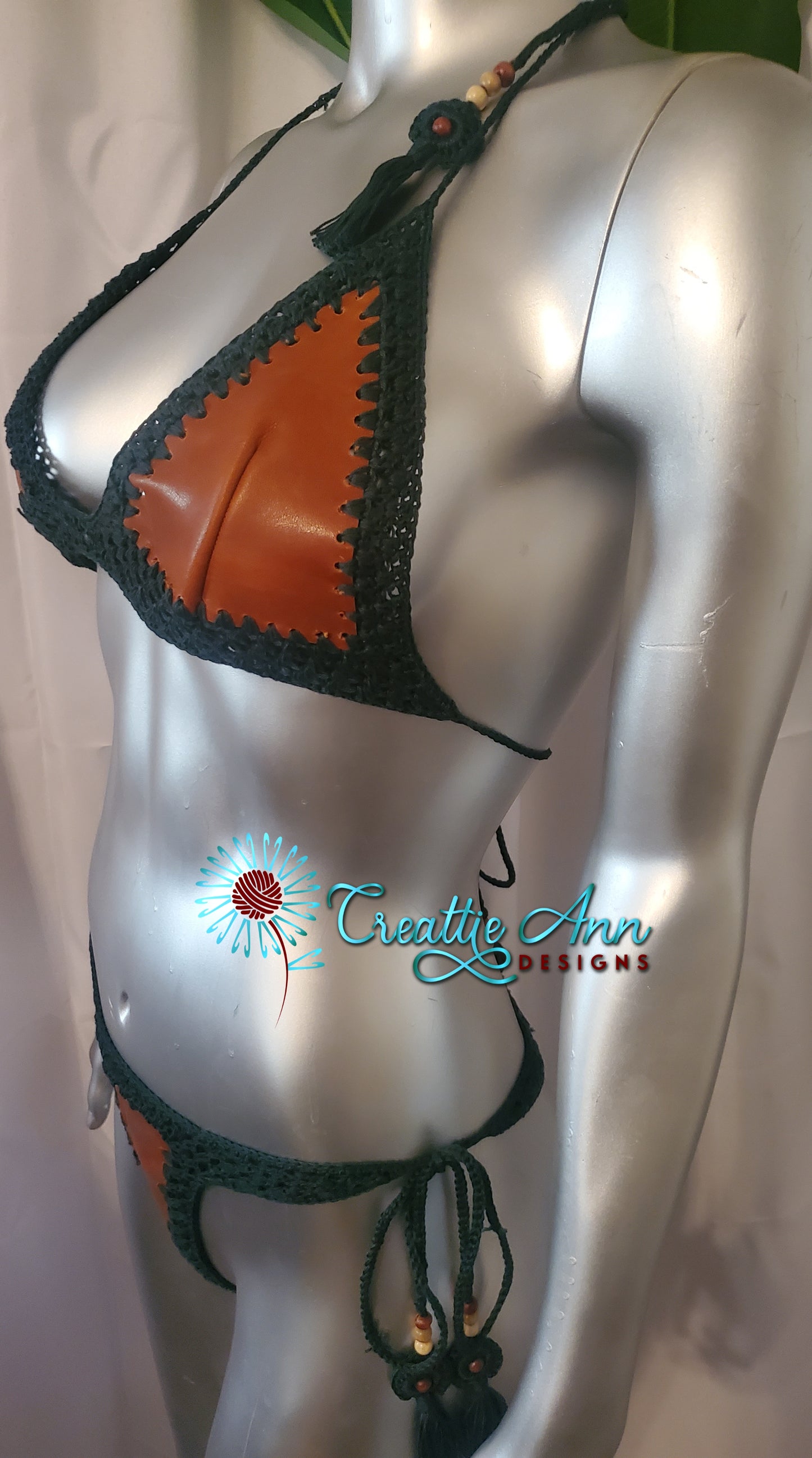 2022 Handmade Crochet 2pc "Earth" Leather & Lace Collection image 6
