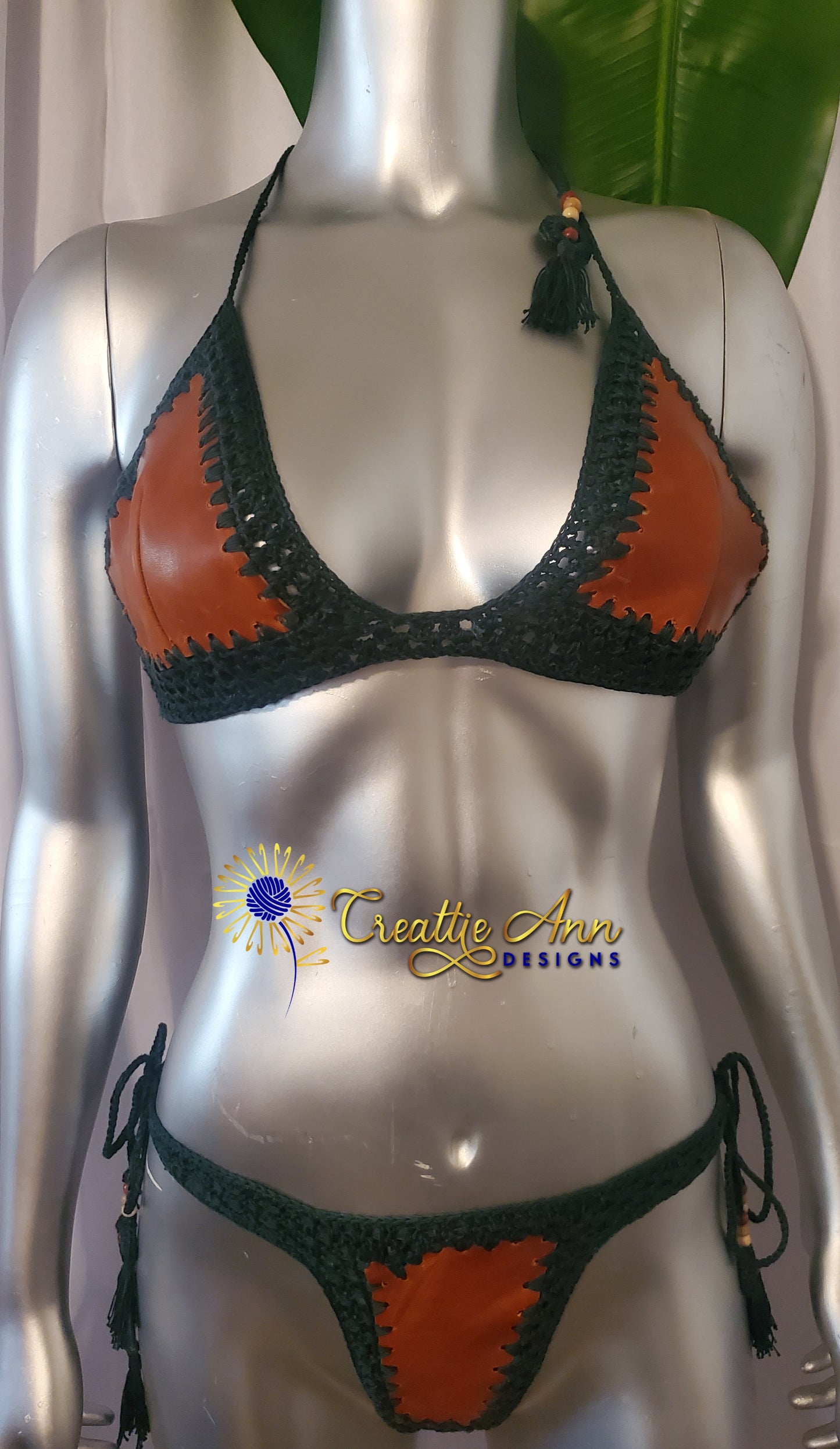2022 Handmade Crochet 2pc "Earth" Leather & Lace Collection image 2
