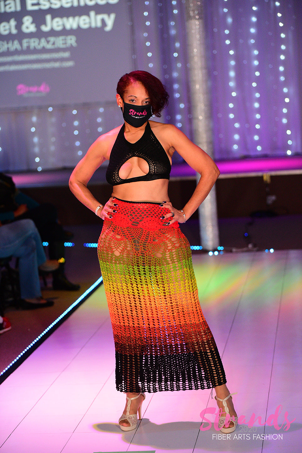 2pc Crochet "Rasta" Long Maxi Skirt w/ Black Peek-a-boo Halter Top  image 7
