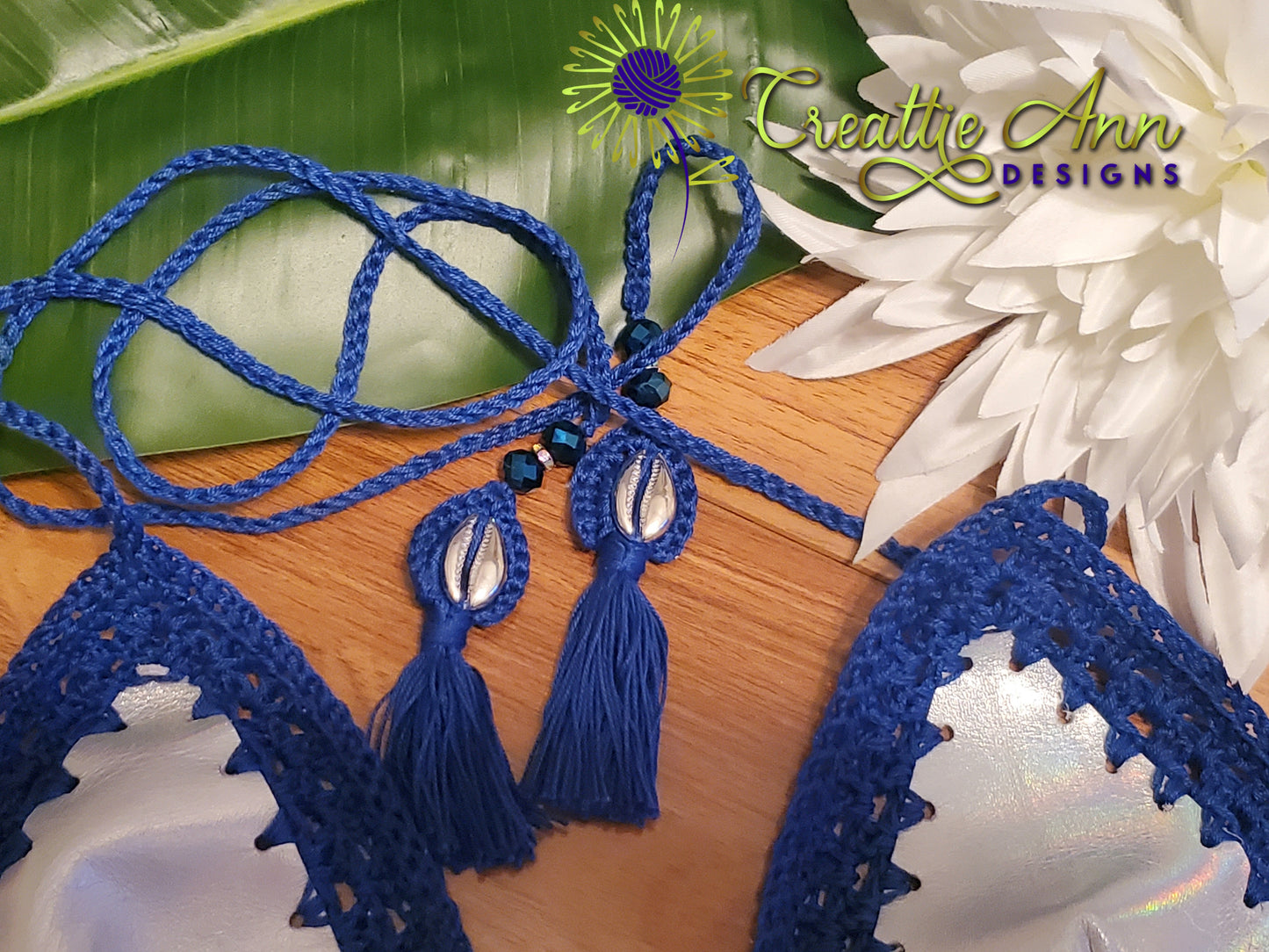 2022 Handmade Crochet 2pc "Blue  Iridescent" Leather & Lace Collection image 8