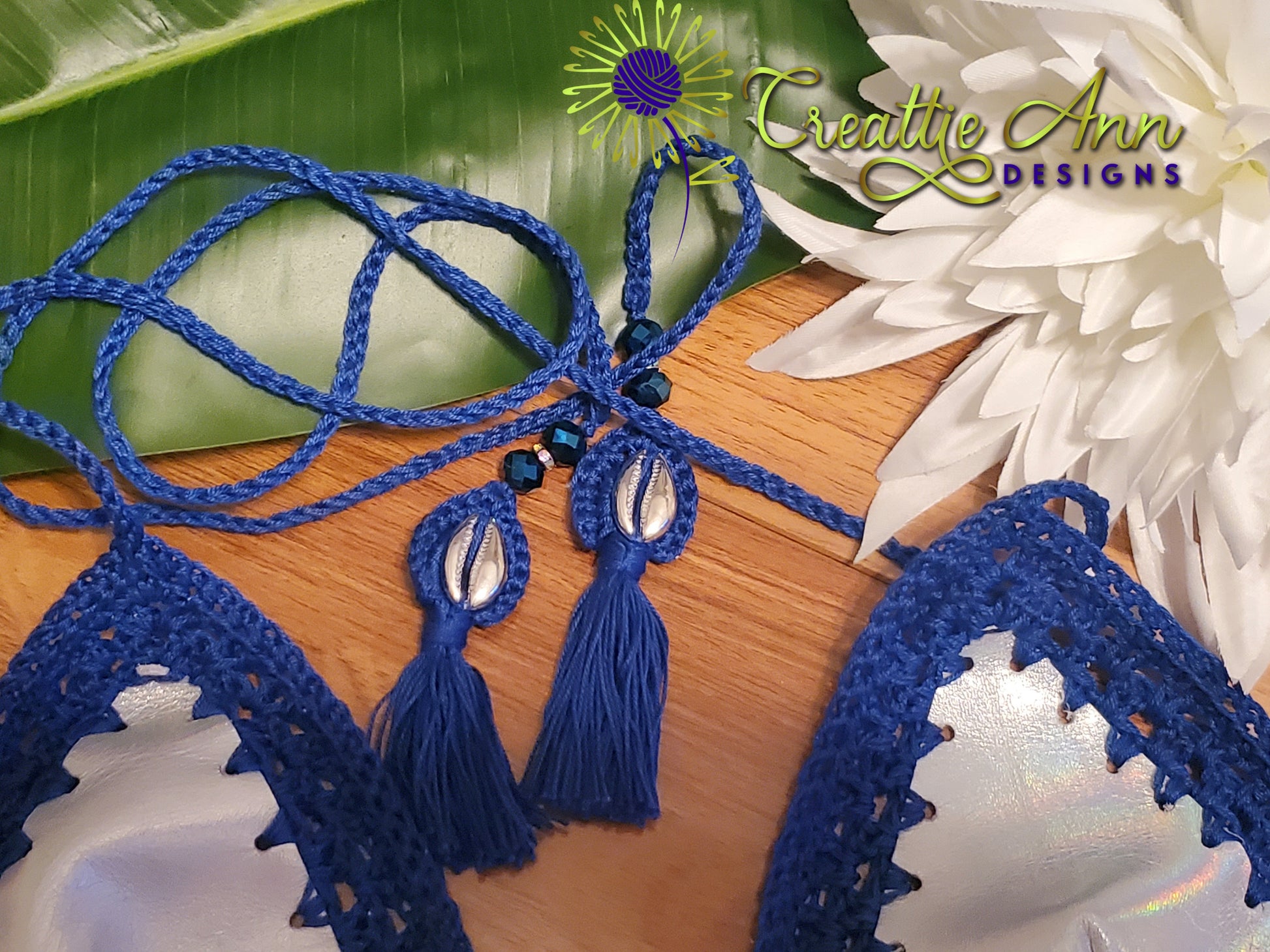 2022 Handmade Crochet 2pc "Blue  Iridescent" Leather & Lace Collection image 8