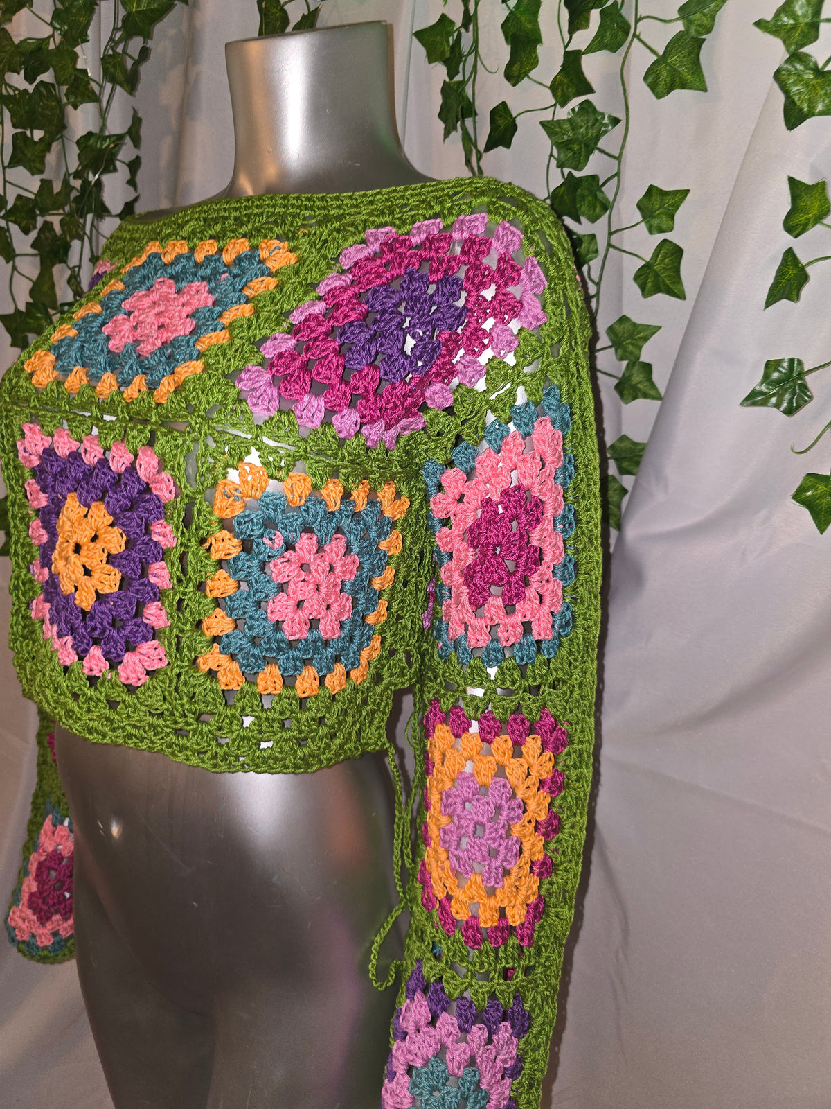 Urban Bloom Granny Square Crochet Crop Sweater